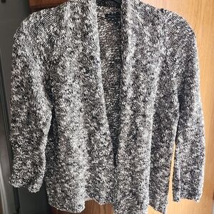 Eileen Fisher Marled Knit Open Front Cardigan Medium Brown & White